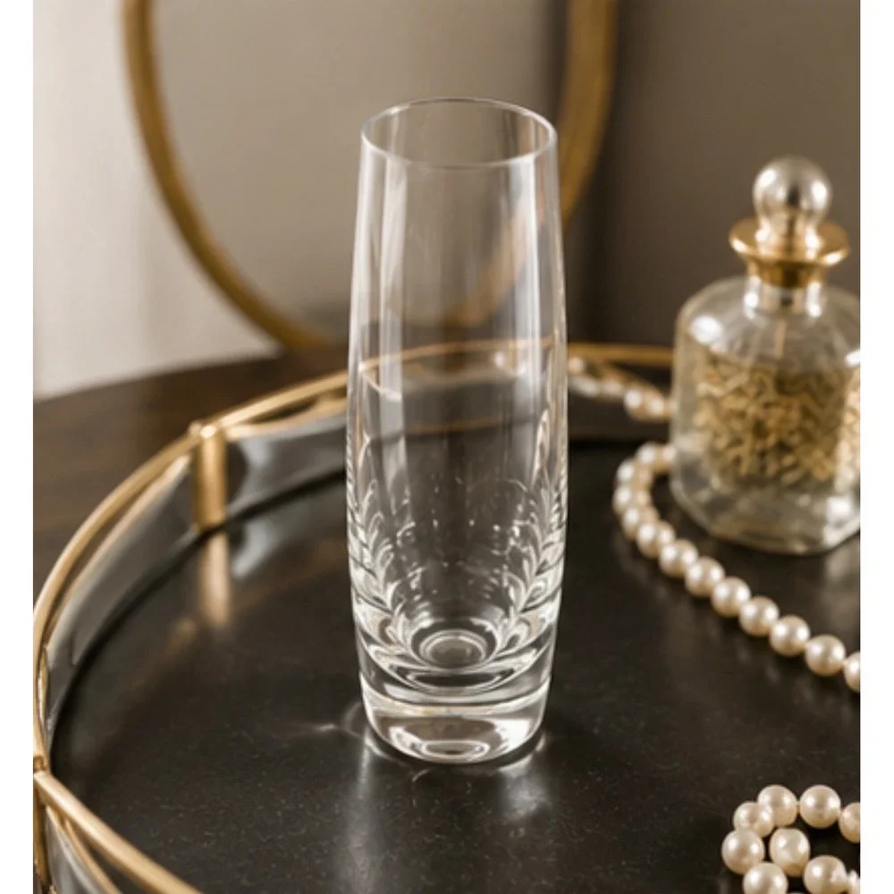 Modern Clear Glass Slanted Rim‎ Bud Vase Weighted Base 6.5 Inch Cylinder